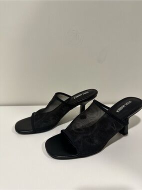 Steve Madden Black Mesh Open-Toe Mule Heels